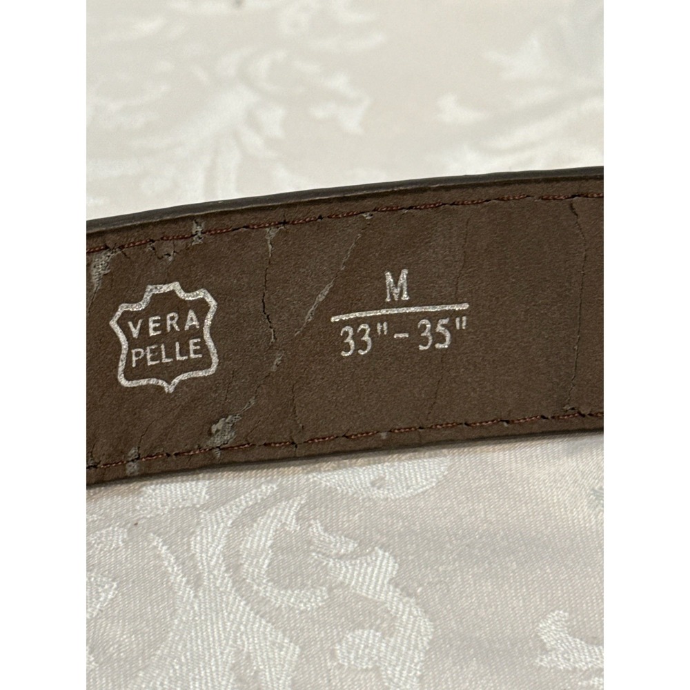Vera‎ Pelle M 33" 35" brown leather belt stone-like inlay buckle 8petals - Picture 5 of 9
